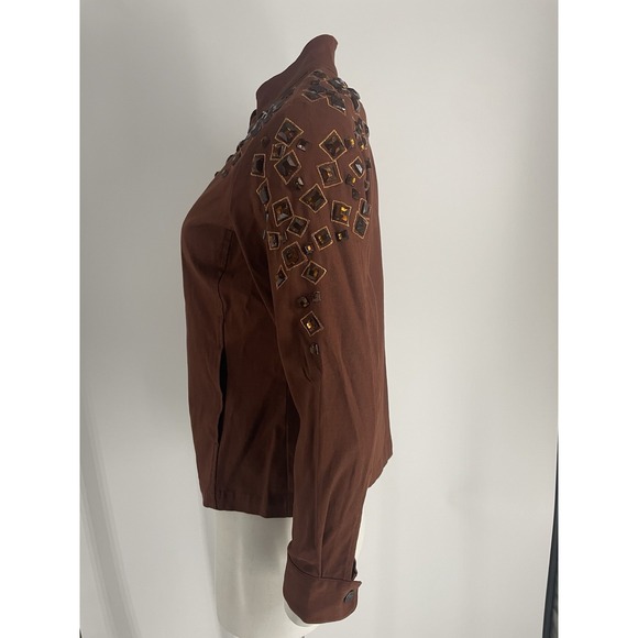 Bob Mackie Wearable Art Women's Jacket Brown Zip Up Rhinestones Bling Size XS - Picture 7 of 13